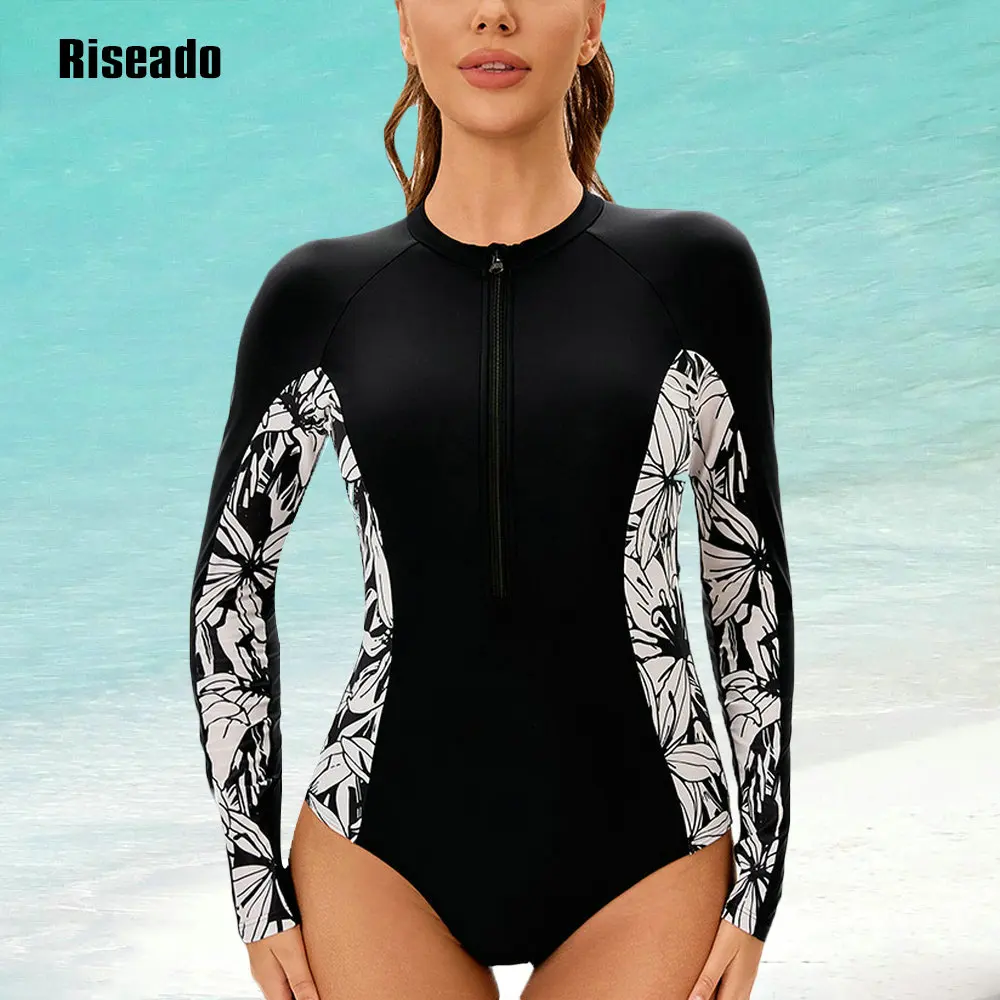 Riseado 2025 New Arrival Women's One Piece Swimsuits Long Sleeve Surfing Swimsuit Bathing Suit UV Protection