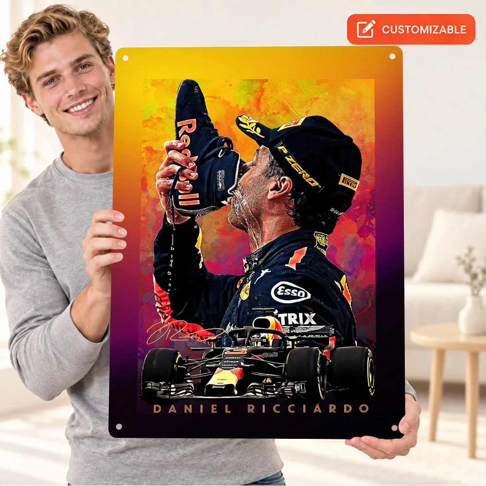 Daniel Ricciardo Textured Metal Poster Personalized Aluminum Sign Photo Collage Wall Art For Game Room Racing Enthusiast Gift