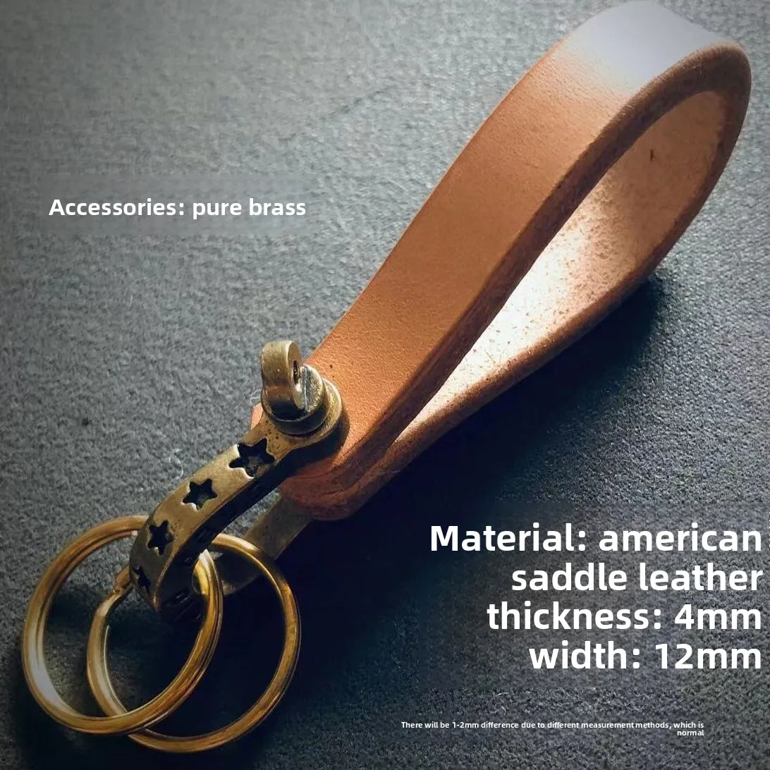 Vintage Messing Pflanzlich Gegerbtes Sattelleder Hufeisenschnalle Handgefertigter Schlüsselanhänger Oberste Schicht Rindsleder Echtes Leder – Detail 6