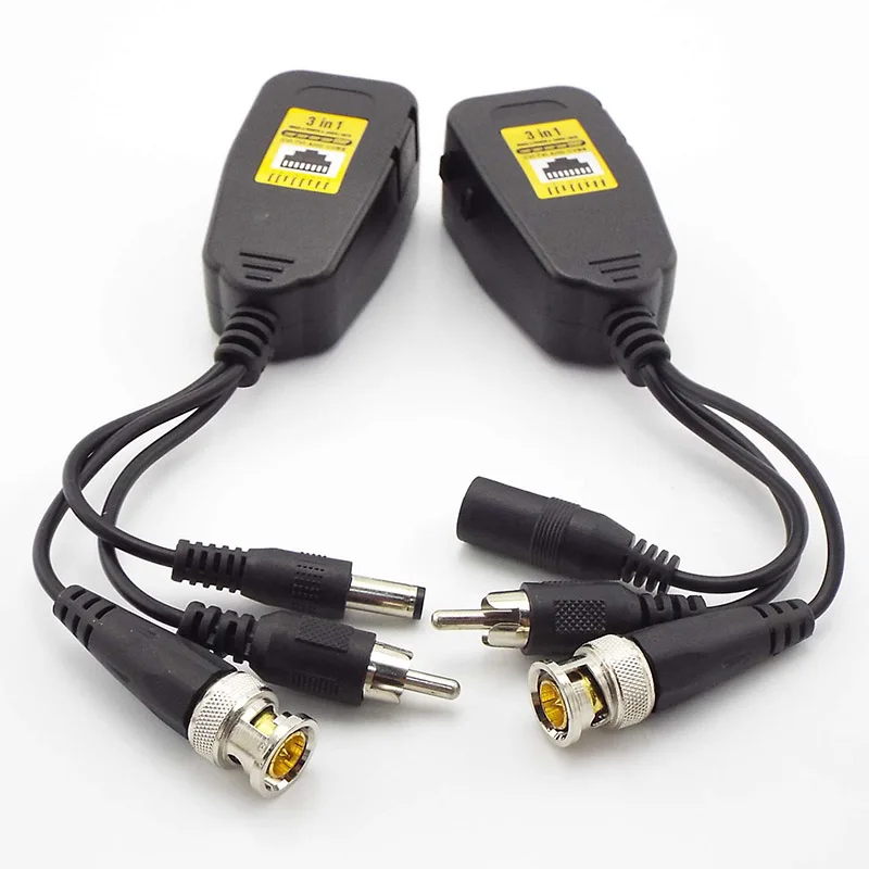 2in1 3in1 HD 8MP Passive Power Video Balun Audio to RJ45 Connector Converter Supply Passive Transceiver For CCTV Camera System