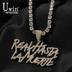 Uwin Rapper Anuel AA Real Hasta La Muerte Pendant CZ Necklaces For Women Man Hip Hop Jewelry