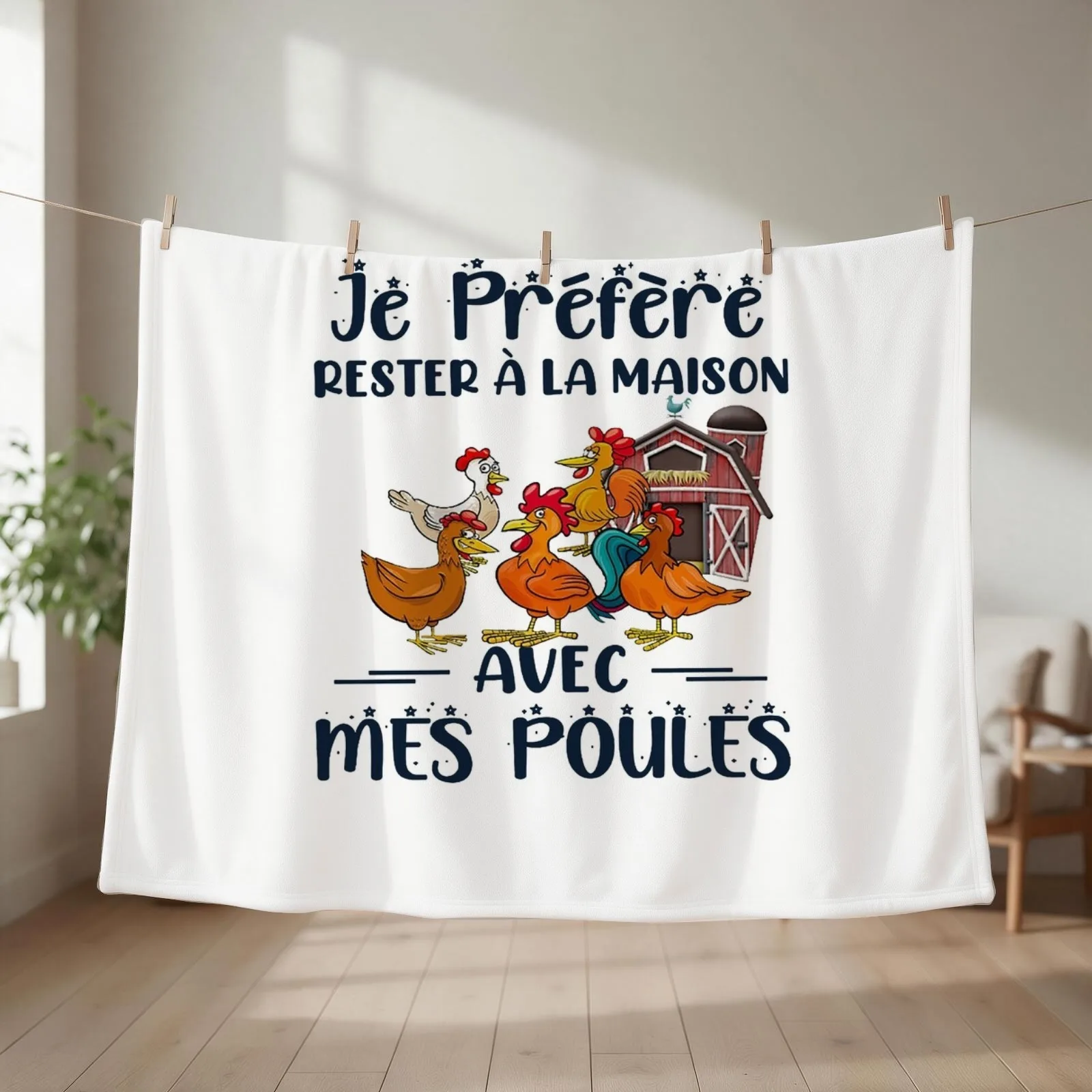 JE PRéFèRE RESTER A LA MAISON AVEC MES POULES SHIRT Throw Blanket Furry Soft Big Retros wednesday Blankets