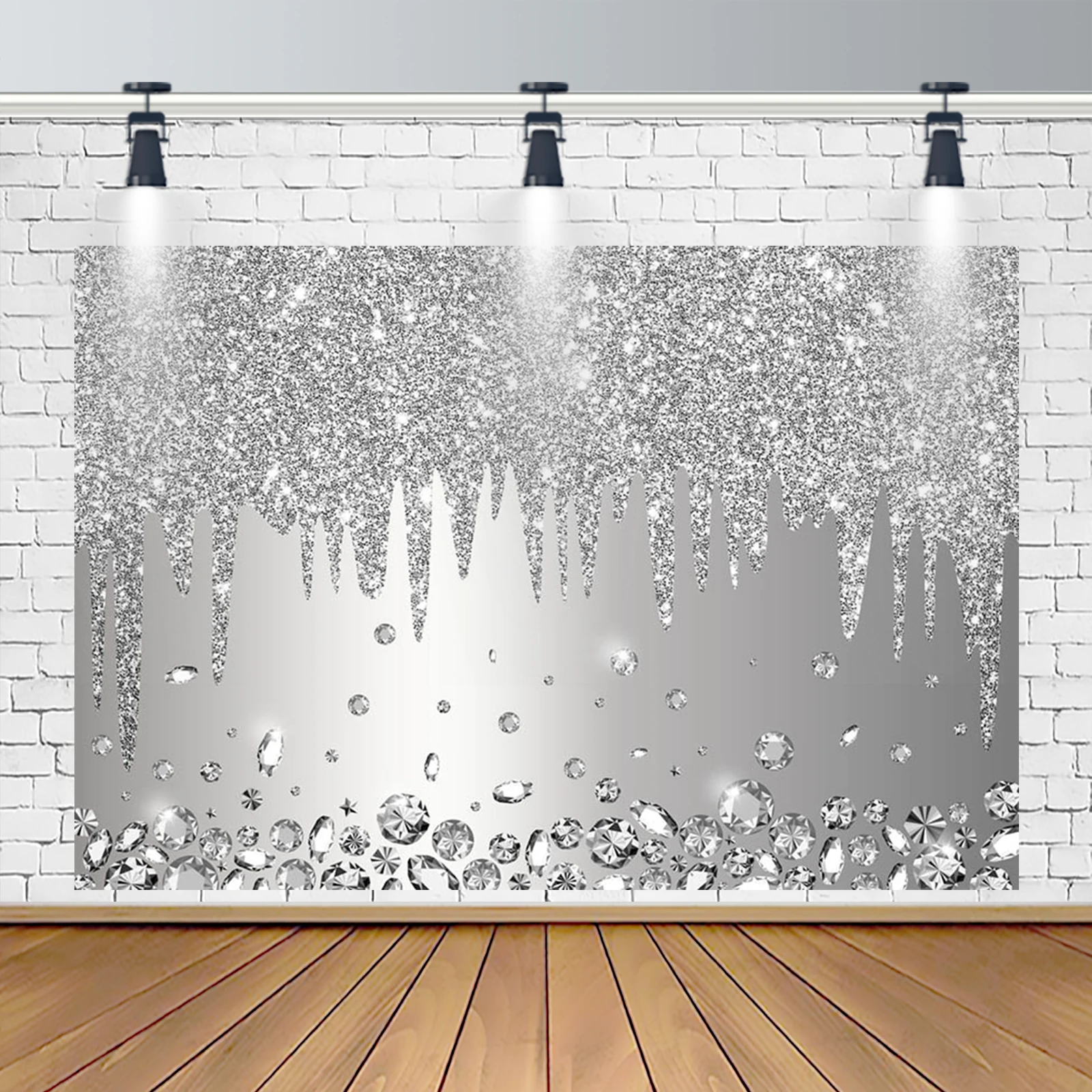 Silver Wedding Birthday Party Backdrop Dripping Glitter Crystal Diamond Bridal Shower Photography Background Baby Shower Banner