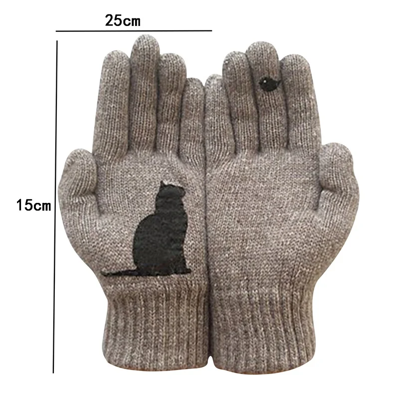 Women  Faux Wool Gloves Cartoon Cat Bird Autumn Winter Thicken Knit Warm Gloves Cashmere Cute Fashion Outdoor Cycling Gloves