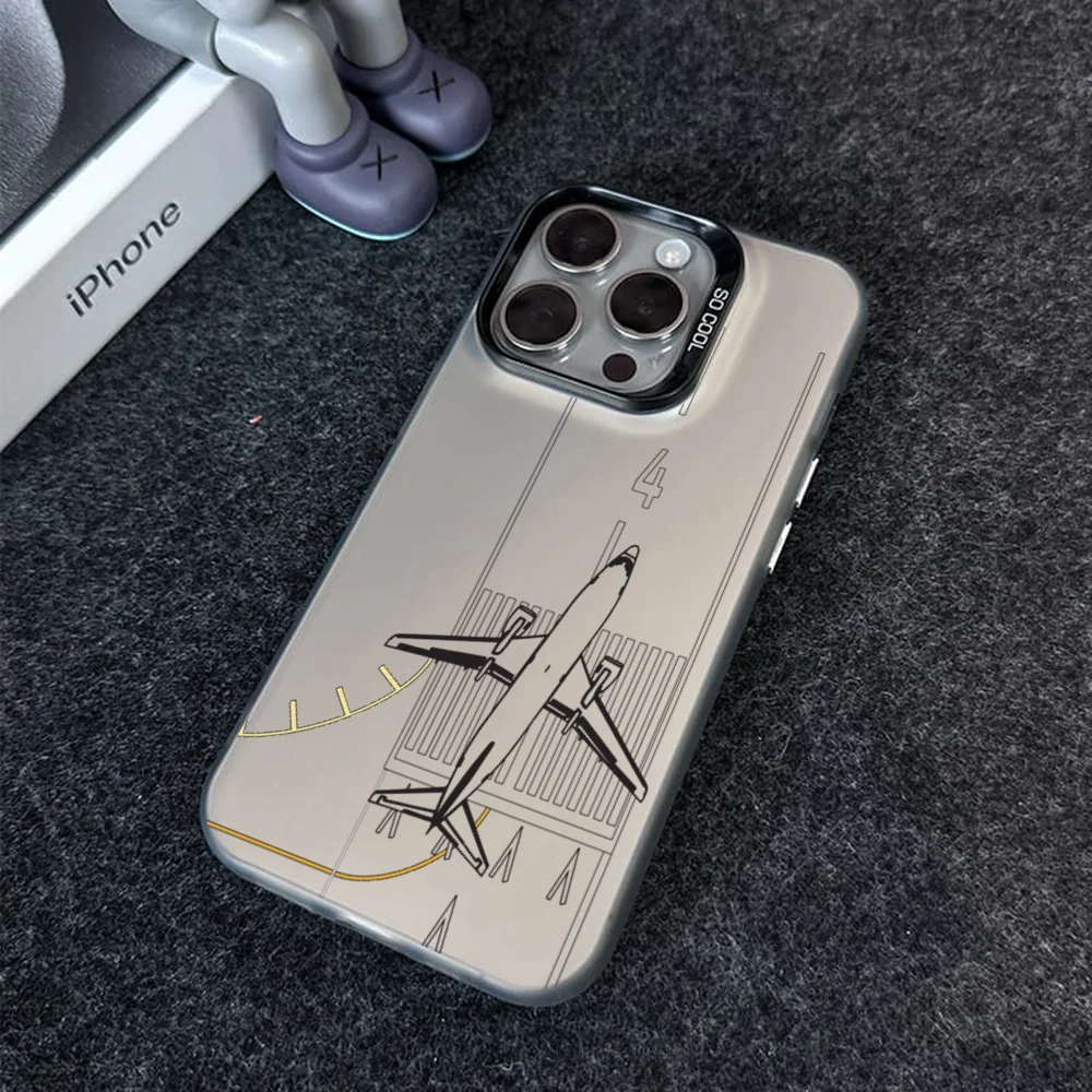 Aircraft Airplane Fly Travel In The Sky Phone Case IMD Color Silver Shell For IPhone 16 15 14 13 12 11 X XR Pro Max Plus