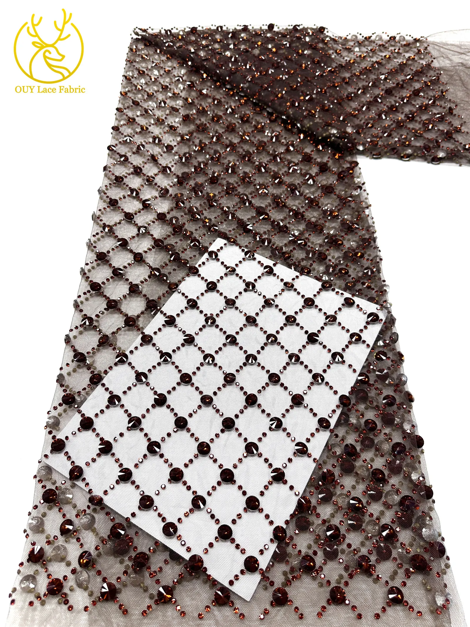 Hochwertiger, maßgefertigter, luxuriöser, handgefertigter Diamant-Mesh-Spitzenstoff 2026 – Afrikanischer Spitzenstoff, nigerianischer Stein-Tüll-Spitzenstoff für Partykleider zum Nähen – Detail 17