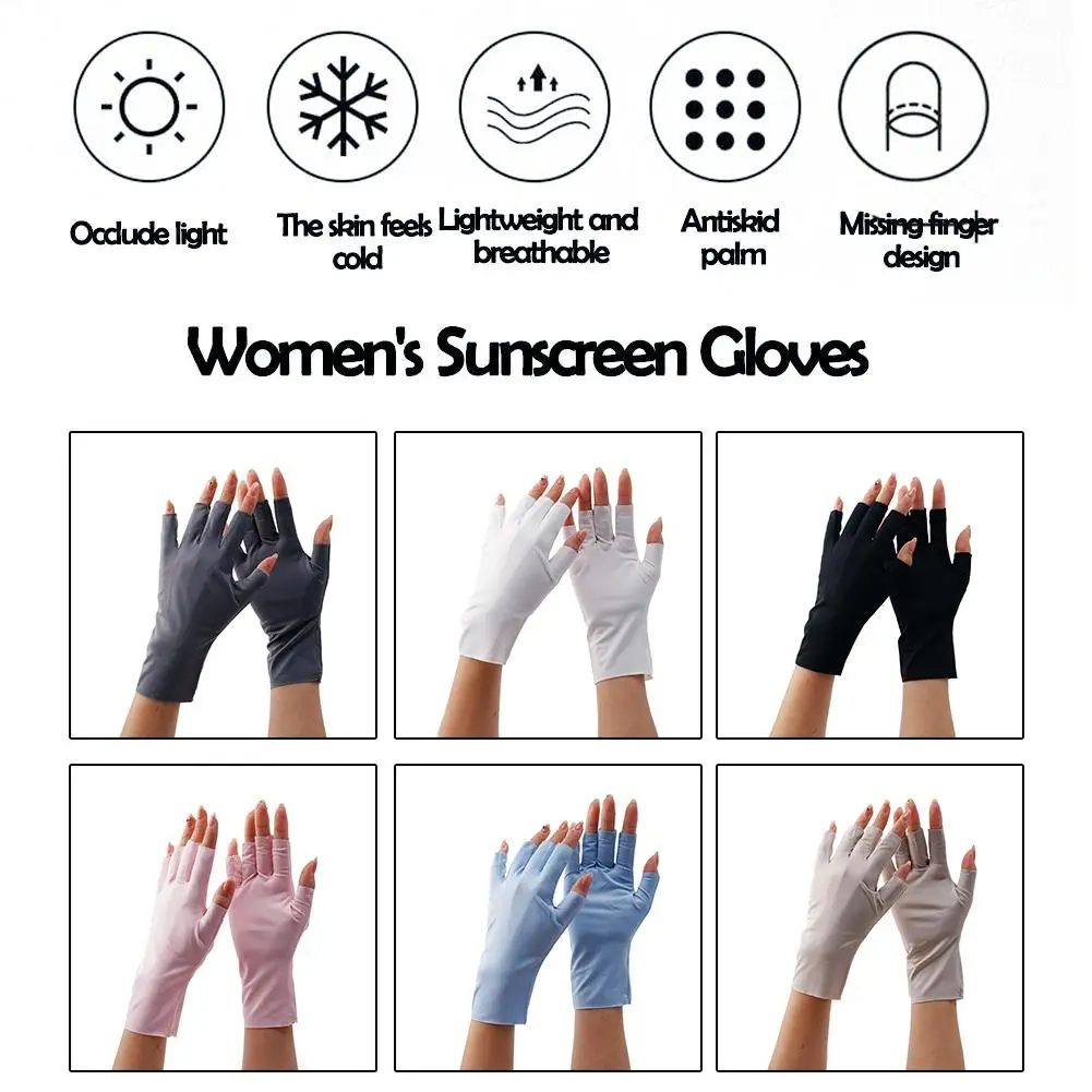 

Women Sunscreen Fingerless Gloves UV Protection Half Finger Gloves Summer Sunblock Glove Thin Mittens For Outdoor Golfing R M2M2