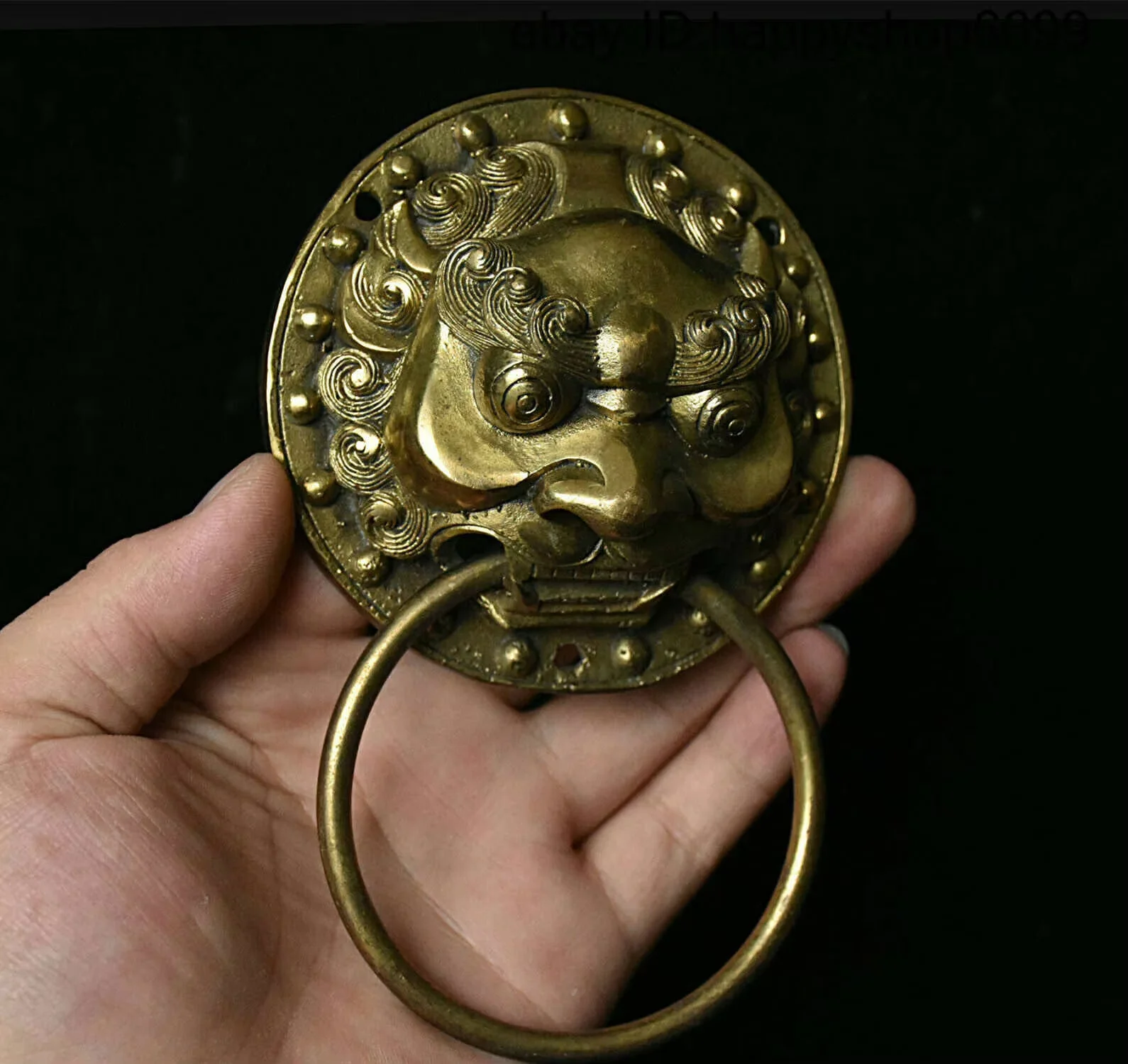 Collect China Dynasty Bronze Fengshui Animal Lion Beast Head Door Knocker Statue Figurines Home Accessories Collection Ornaments