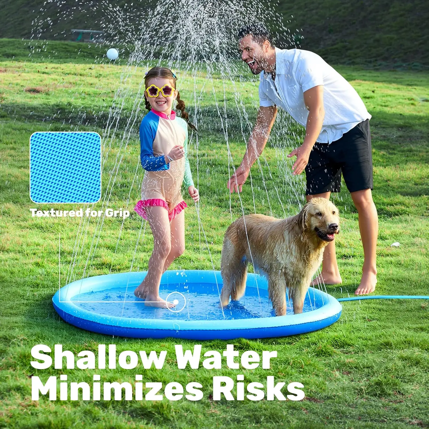 60" Non-Slip Splash Pad Sprinkler - Outdoor Water Play Mat for Kids & Pets, Thickened Backyard Pool Fun, Easy Setup, Blue view 5