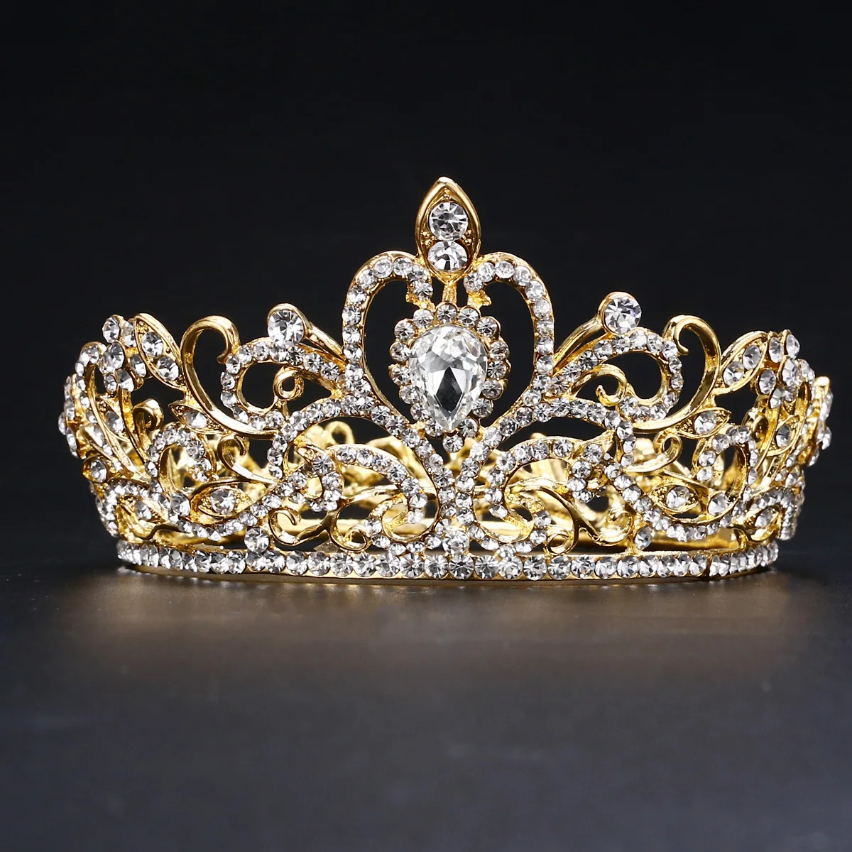 

Love Heart Shaped Crystal Rhinestone Tiara Bridal Crown Glittering Jewelry Decoration for Wedding Engagement (Gold)