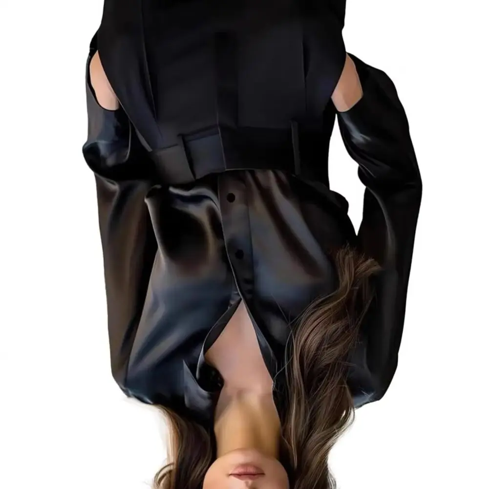 

2025 Women Shirt Lapel Long Sleeve Single Breasted Shirt Tops Smooth Fabric Satin Office Lady Shirt Versatile Autumn Wear