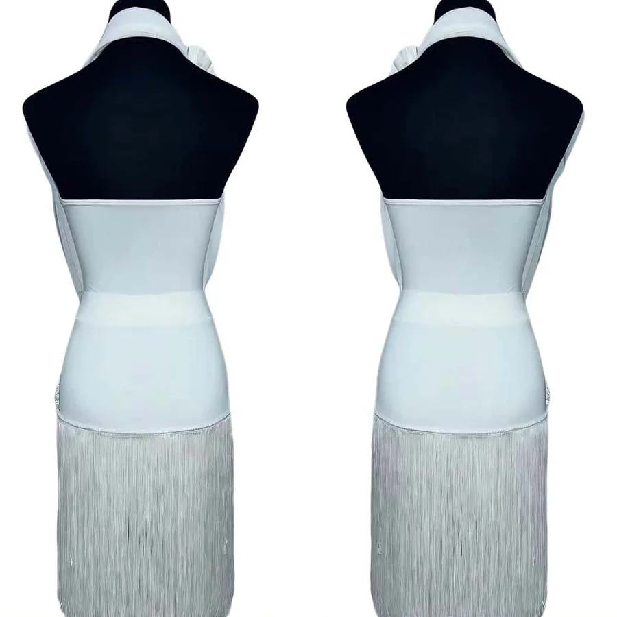 Women Halter Latin Dance Dress Draped Neck Fringed Tango Cha Cha Competition Costume Salsa Performance Dancewear