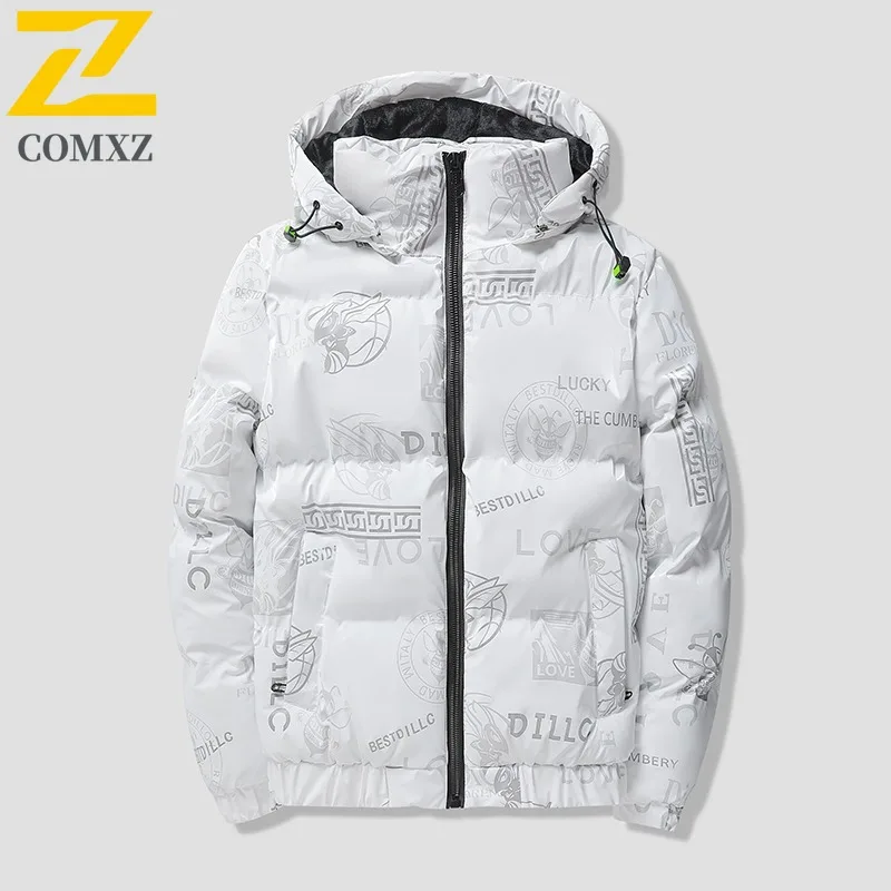 

COMXZ Brand Luxury Men Padded Jacket Hood Outdoor Work Cold Protection Parka Casual Print Design Comfortable Winter Cotton Coat