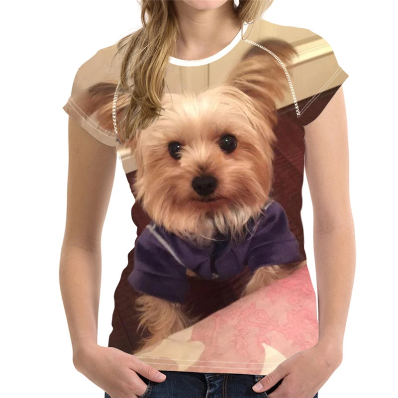 女性のための3D犬のプリントTシャツ,特大の半袖Tシャツ,ファッショナブルなカジュアルTシャツ