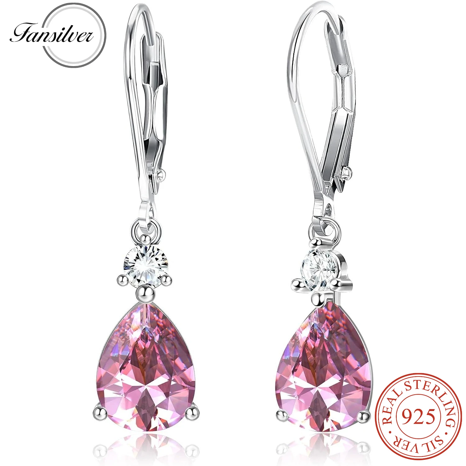 Fansilver 925 Silver Earrings Moonstone Cubic Zirconia Dangle Teardrop Earrings Leverback Hypoallergenic Earrings Jewelry Gift