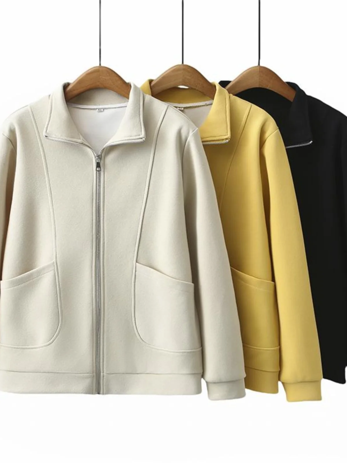 

2025 Spring Autumn New Pure Color Open Cardigan Sweatshirt Women's plus Size Loose Stand Collar Casual Jacket Coat