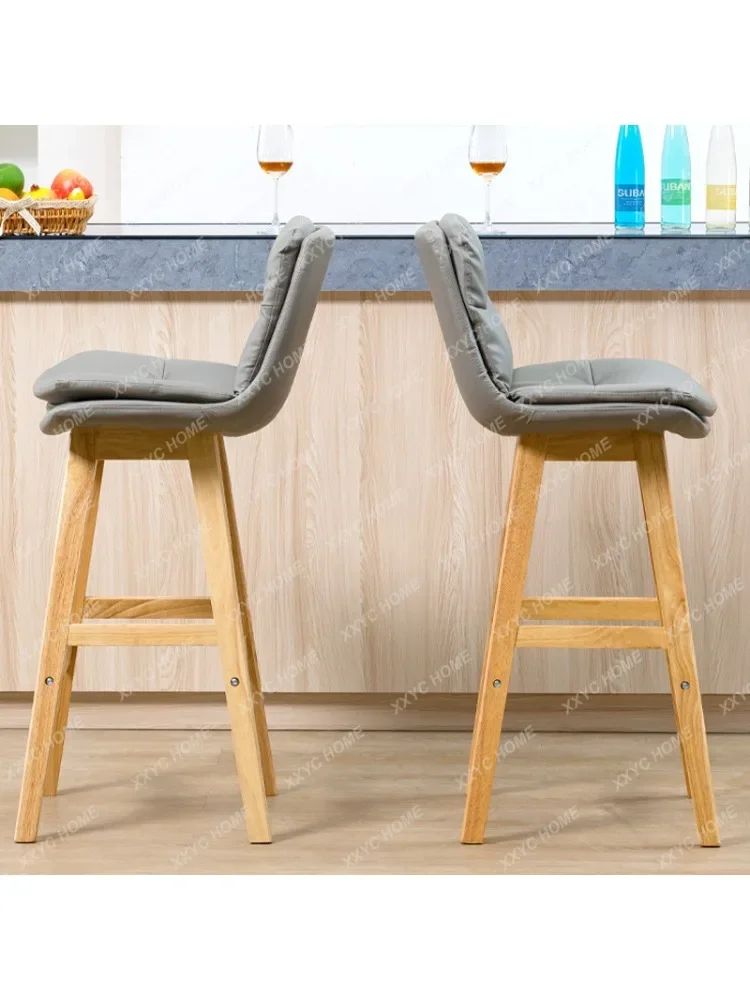 Solid wood bar chair Modern simple leather bar chair Light luxury home bar chair Designer high stool bar stool