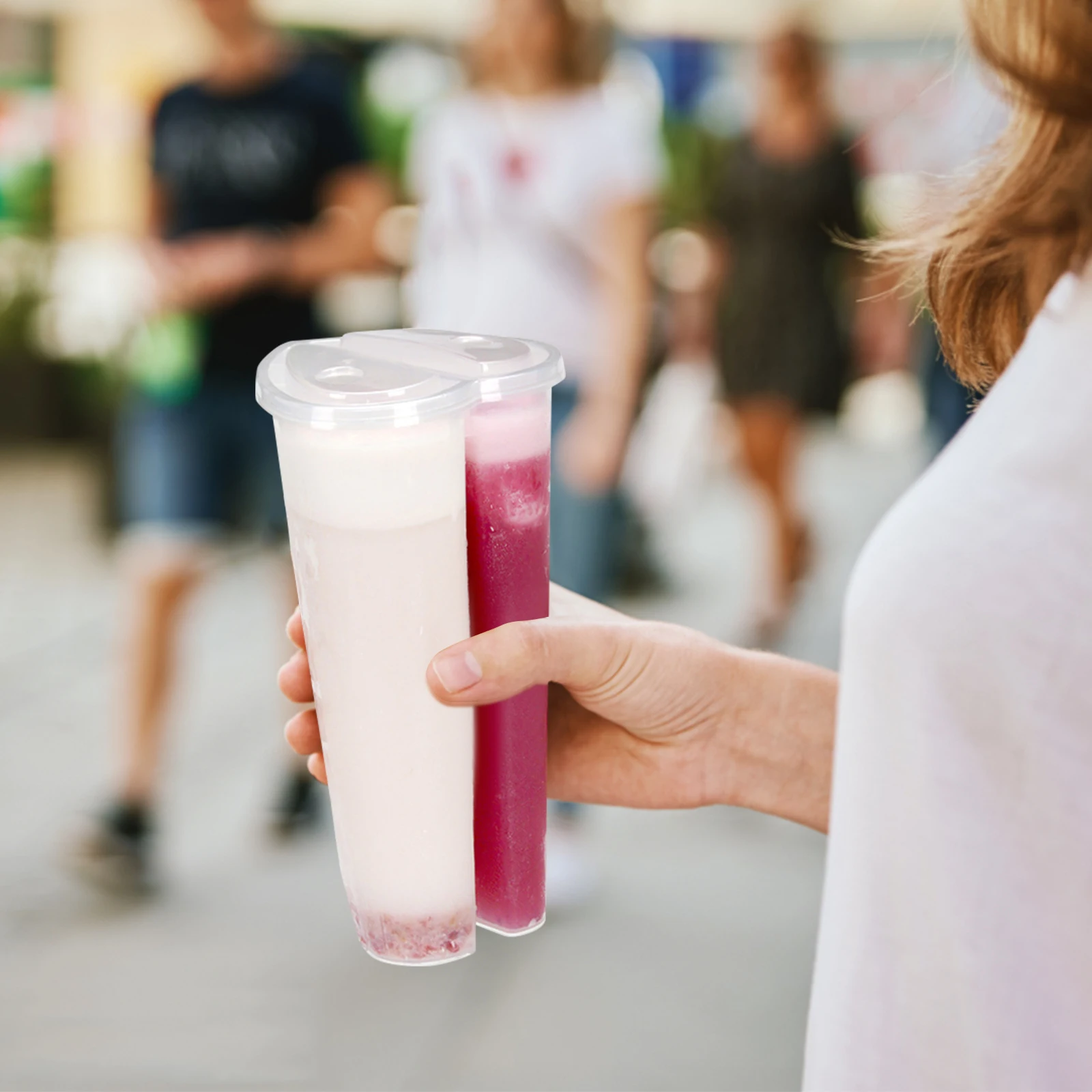 Kubki w kształcie serca z pokrywkami, 20 szt. Jednorazowy plastikowy kubek Przezroczysty podwójny kubek na herbatę z bąbelkami Smoothie Kubek do