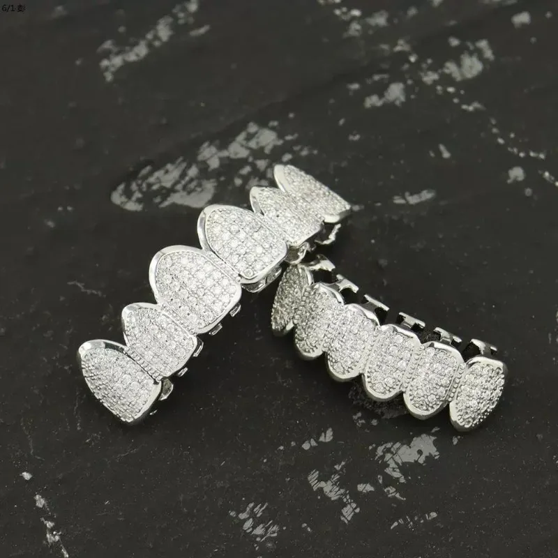 Juego de gorros para dientes de HipHop, joyería Dental extraíble chapada en oro y plata Unisex, ropa de calle de moda, accesorio para la boca llamativo