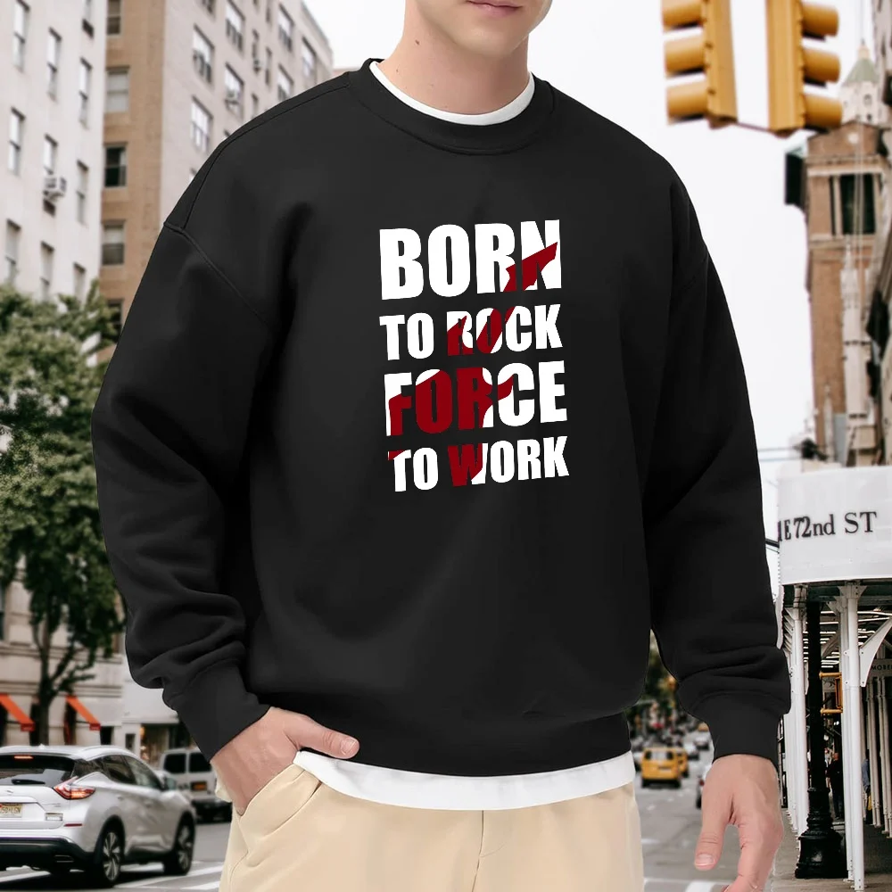 

Men's Black Crew Neck Sweatshirt with Letter Print, Loose Casual Street Style Top, Trendy and Versatile for Everyday Wear, Comfortable and Breathable, Unique Text Pattern Design