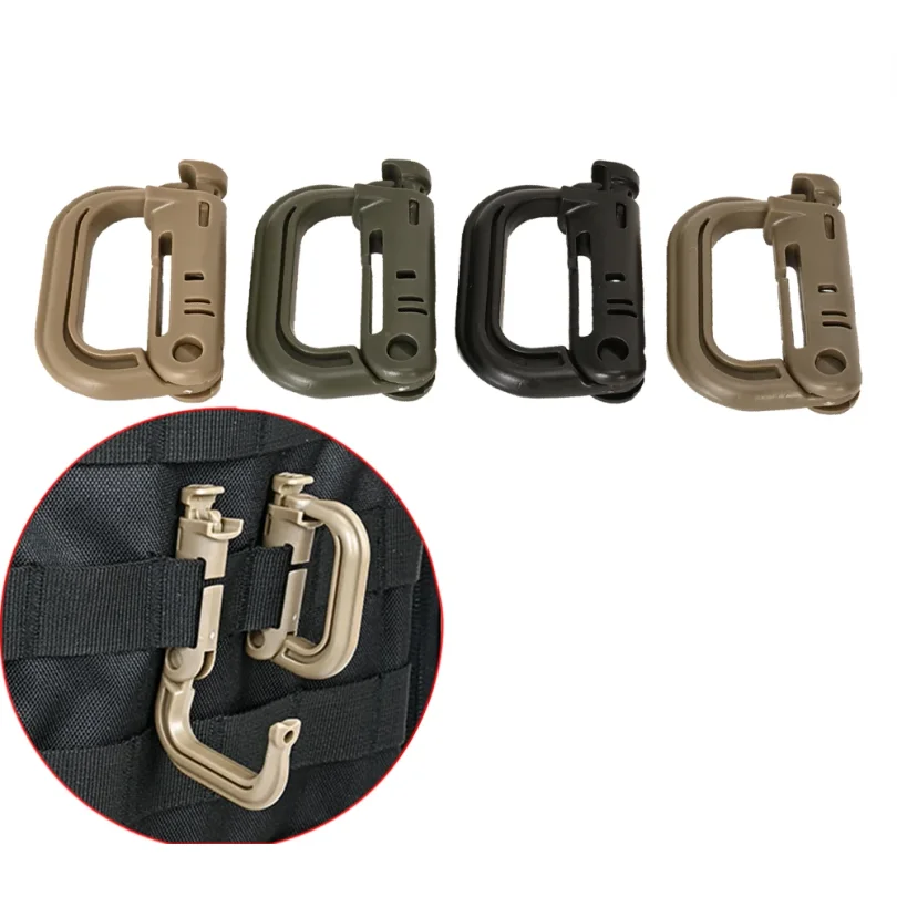 Tactical D Locking Ring 2 pcs Buckle Grimloc Carabiner Plastic Clip Snap Type Tactical Vest Bag Connection Point Fastener