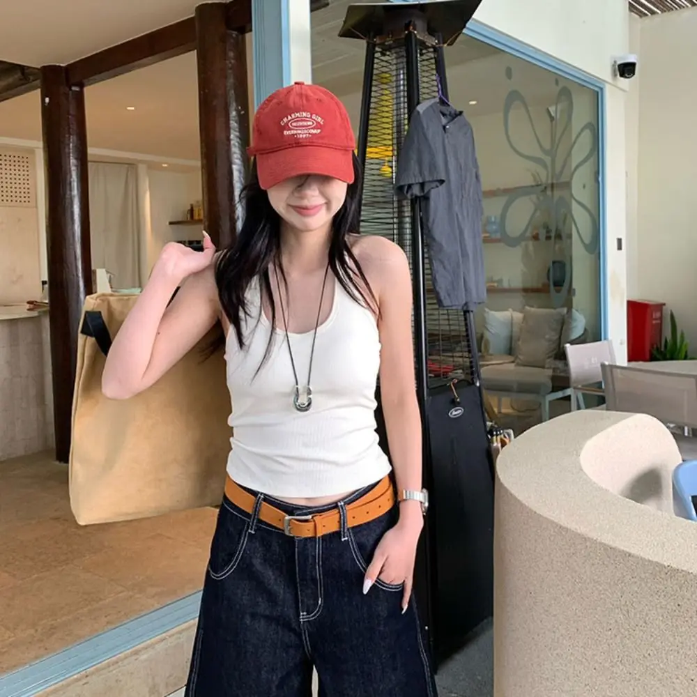 

Chinlon Women Suspenders Vest U Neck Suspenders Casual Short Camisole Bottoming Shirts High Stretch Slim Crop Top Daily Wear