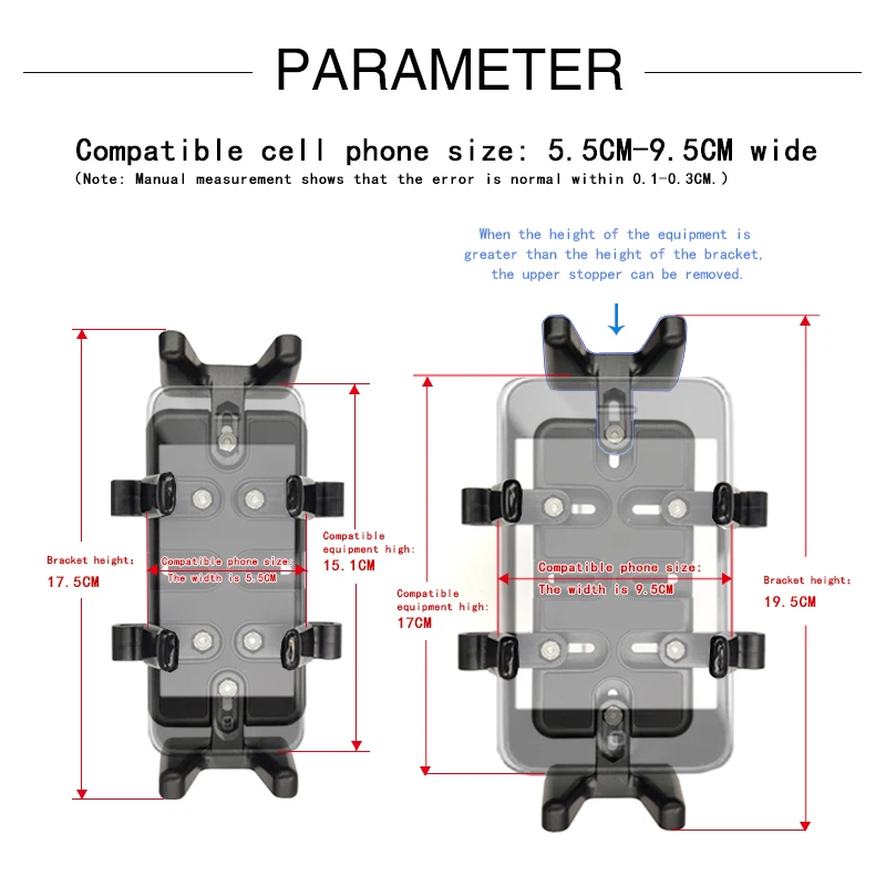 Motorcycle Phone Holder Finger-Grip Car Phone Mount Adjustable 8 Grips GPS Mount Radio Holder With 1'' Ball Base for Ram Mount