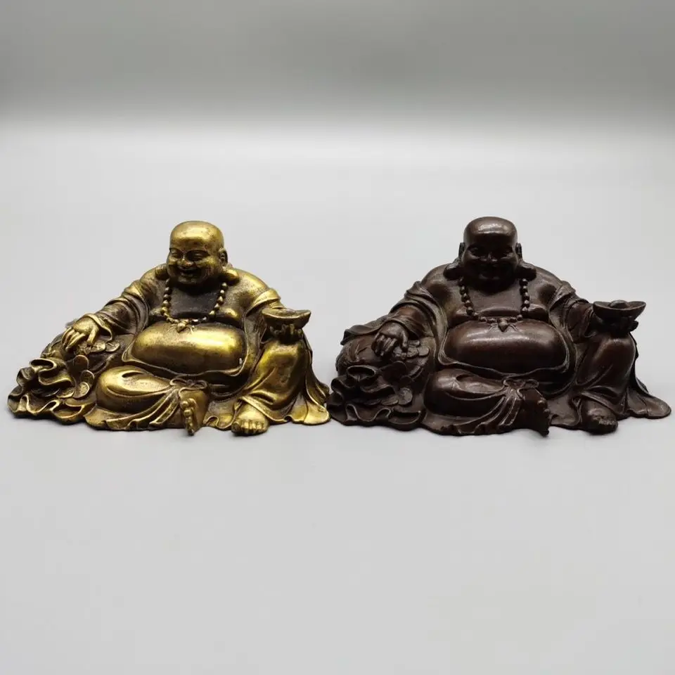Copper good luck fat Laughing Maitreya Buddha Statue Buddhist sitting Buddha Statue Office Home Decor Gift