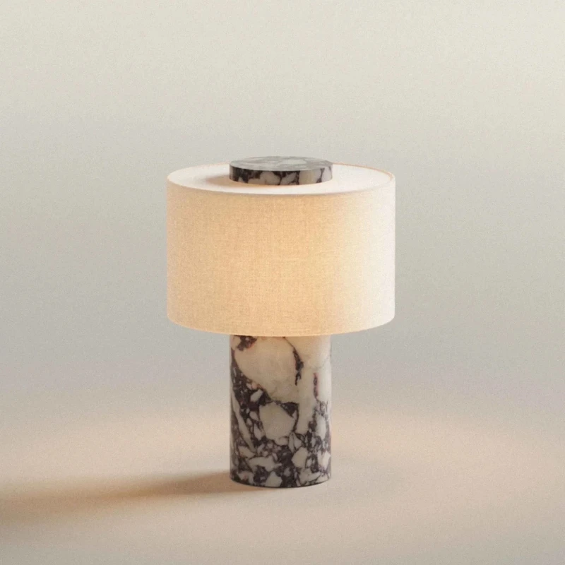 Luxe Bedlamp Natuurlijke Marmeren Draagbare Tafellamp Stoffen Lampenkap Aanraakdimbaar Bureaulamp Woonkamer Slaapkamer