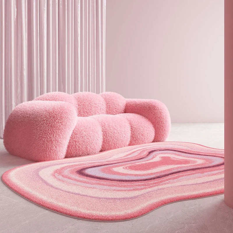 Irregular Shape Bedroom Decor Pink Carpet Thick Plush Carpets for Living Room Fluffy Soft Cloakroom Floor Mat Washable Large Rug
