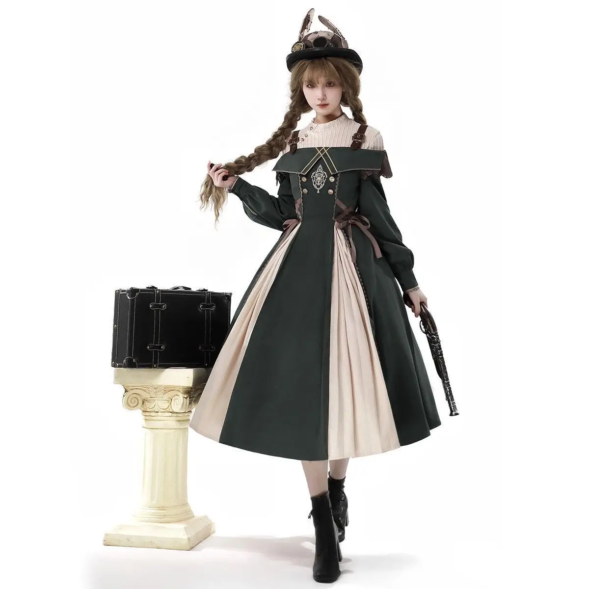 Japan Genuine Lolita Lolita Stand Collar Top Suspender Dress Autumn And Winter Suit French Slim And Elegant Two Piece Set