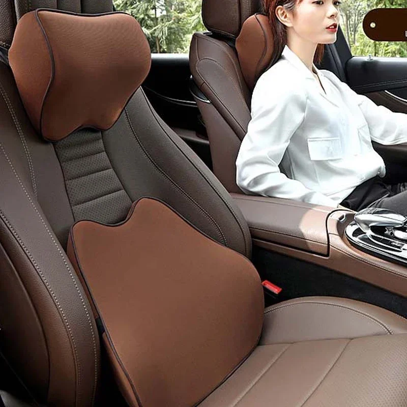 2024NEW Car Lumbar Support Pillow Automobiles Seat Back Cushion Backrest Memory Cotton Waist Protection Headrest Relieve Fatigue