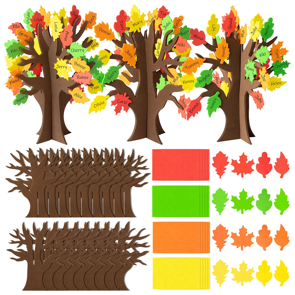 12Pcs DIY Christmas Tree Foam Craft Set EVA Cardboard Autumn Thankful DIY Craft Kids Fun Activity Supplies for School Home Party