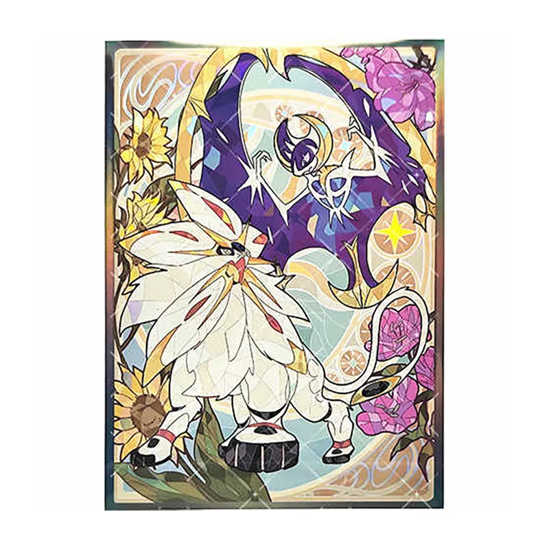 

50pcs/set Solgaleo Lunala Flash Card Sleeve PTCG Anime Game Collection Card Protective Cover Gift Toy 66*91mm