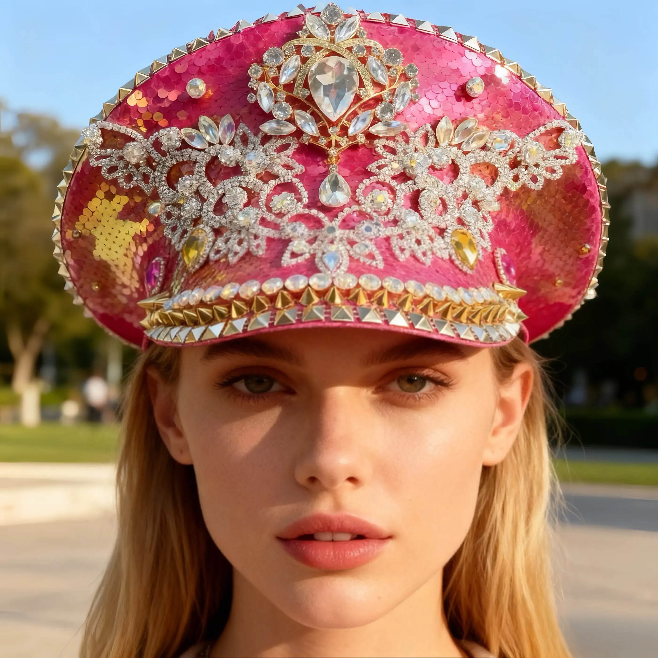 

Steampunk Captain Hat Rhinestone for Burning Man Festival Woman, Music Festival, Halloween, Rave Accessories ＆ Party Caps