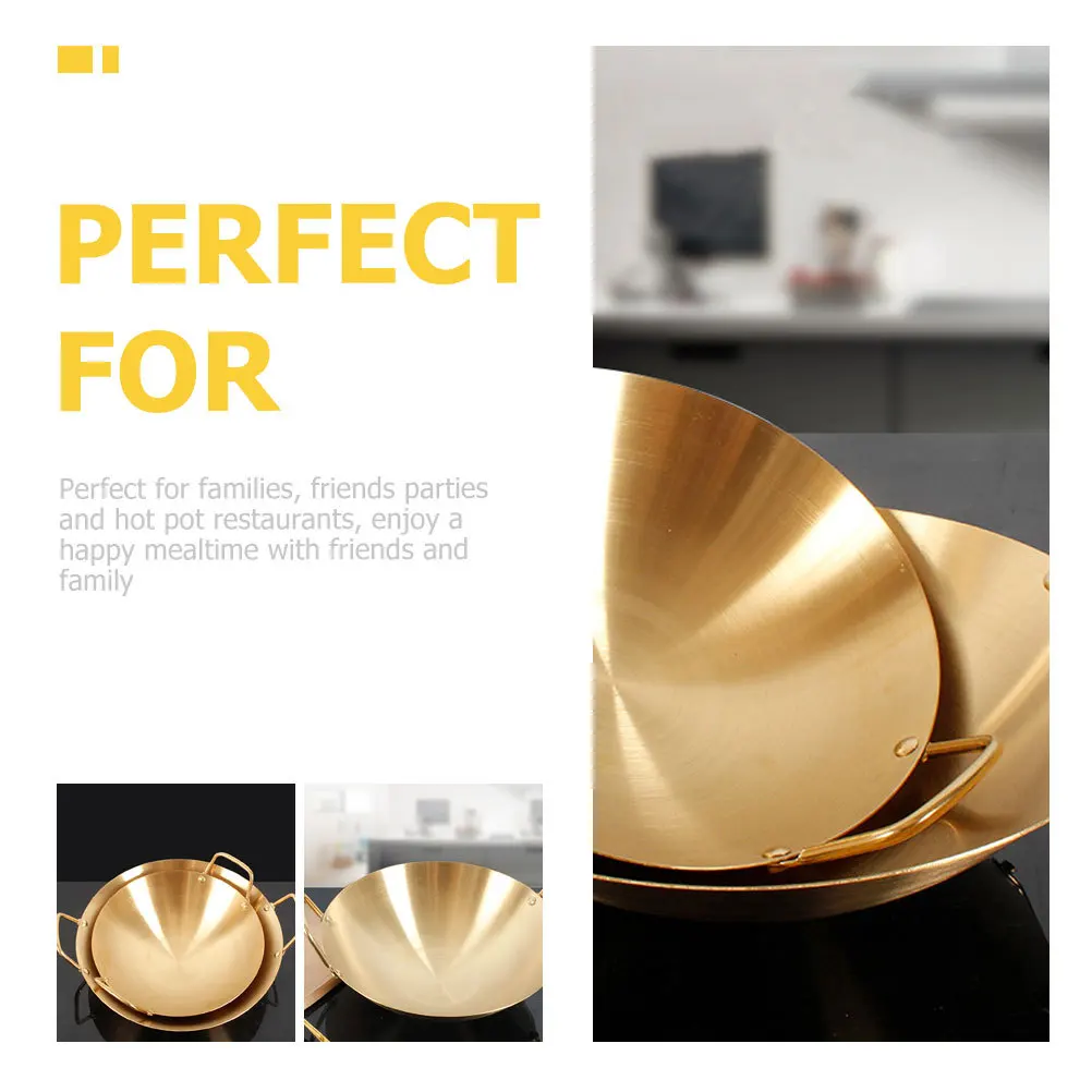 

Double Handle Stainless Steel Hot Pot Fast Heating Vintage Gold Cooking Pot No Divider Multi-Purpose Kitchenware for Family