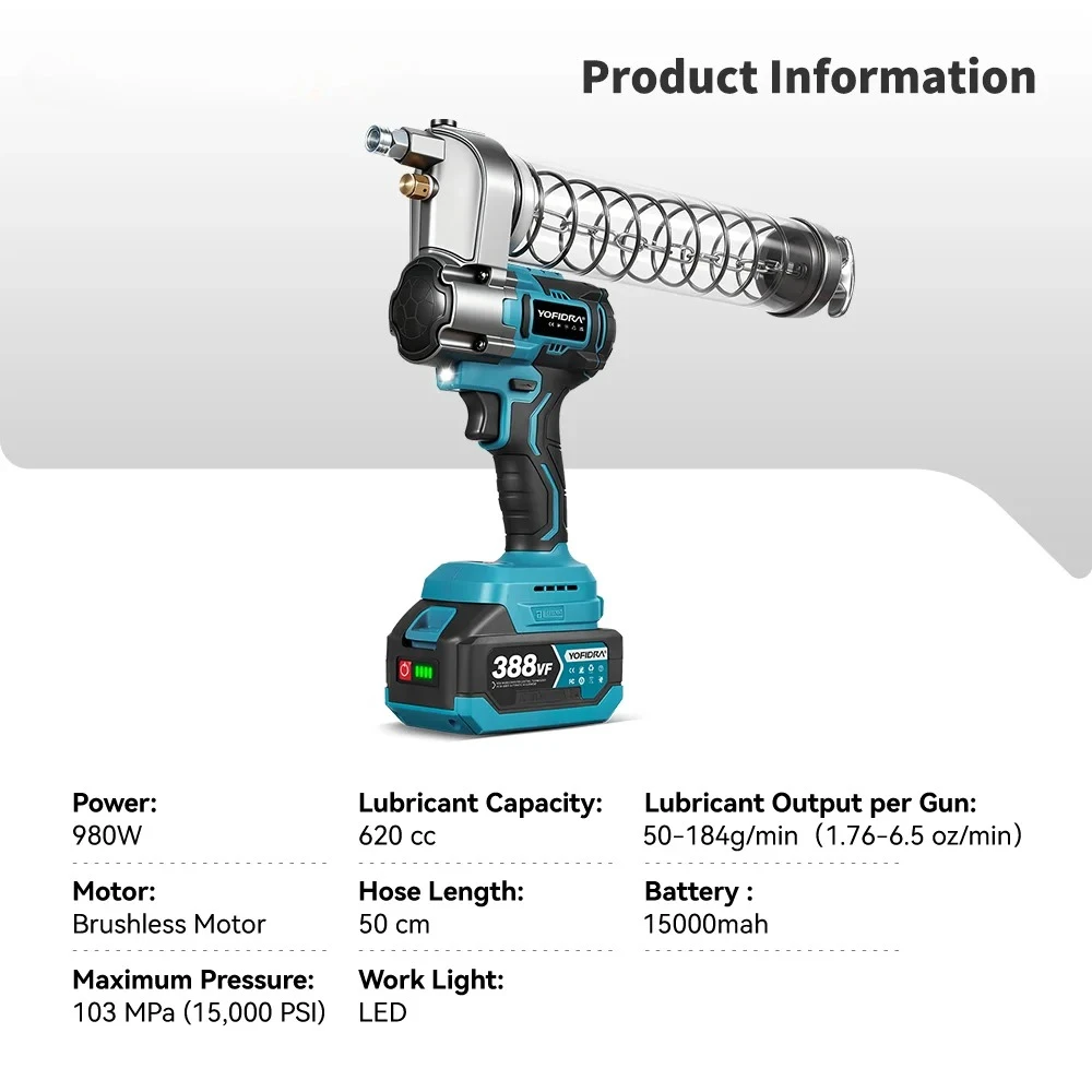

Бесщеточный электрический смазочный пистолет 103 МПа, 15000PSI, масляный инжектор, машина для жира, смазочный пистолет, электроинструменты для Makita, аккумуляторный штифт 18 В