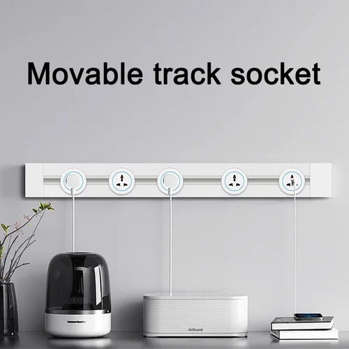 Imagen 2 del producto Enchufe de pared de cocina con enchufe de riel, enchufe adaptador romovible redondo estándar Universal FR UE EE. UU. Reino Unido, toma de corriente con USB, blanco