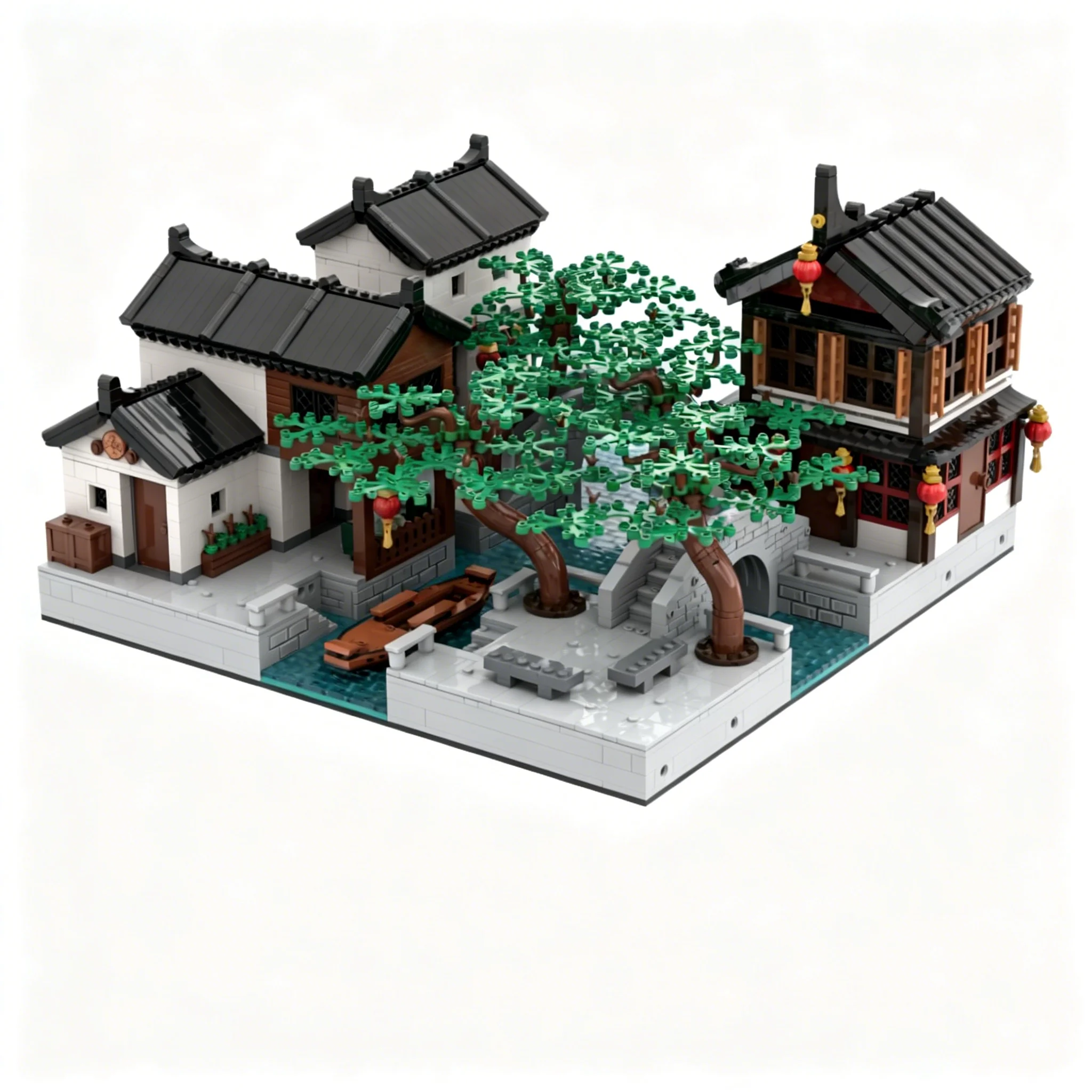 3957pcs MOC Scenic Water Town - BrickLink Designer Program Series 5 Seasonal Chinese Lunar New Year Model Building Blocks Toy 3D