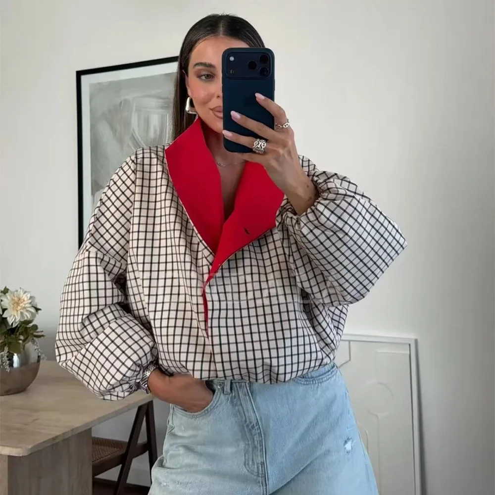 KONDALA 2026 Autumn Winter Elegant Plaid Casual Basic Women Jackets Party Date Commuter Style  Hiking Dinner Ladies Jackets