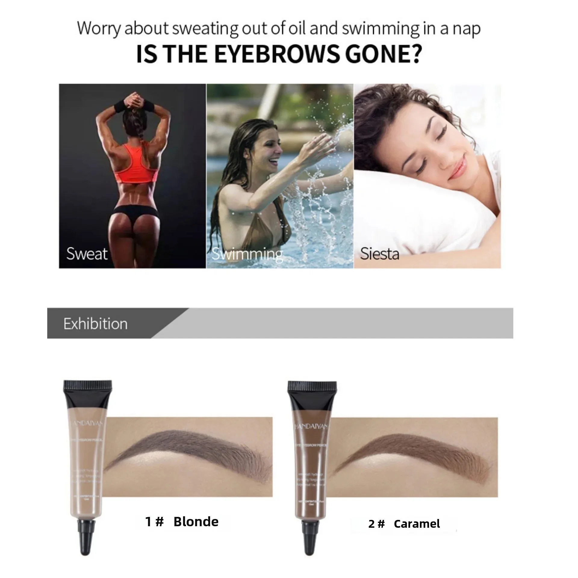 Natural Eyebrow Tint Gel Waterproof Smudge Proof 6 Shades Pigmented Cream Enhancer with Dual Ended Brush