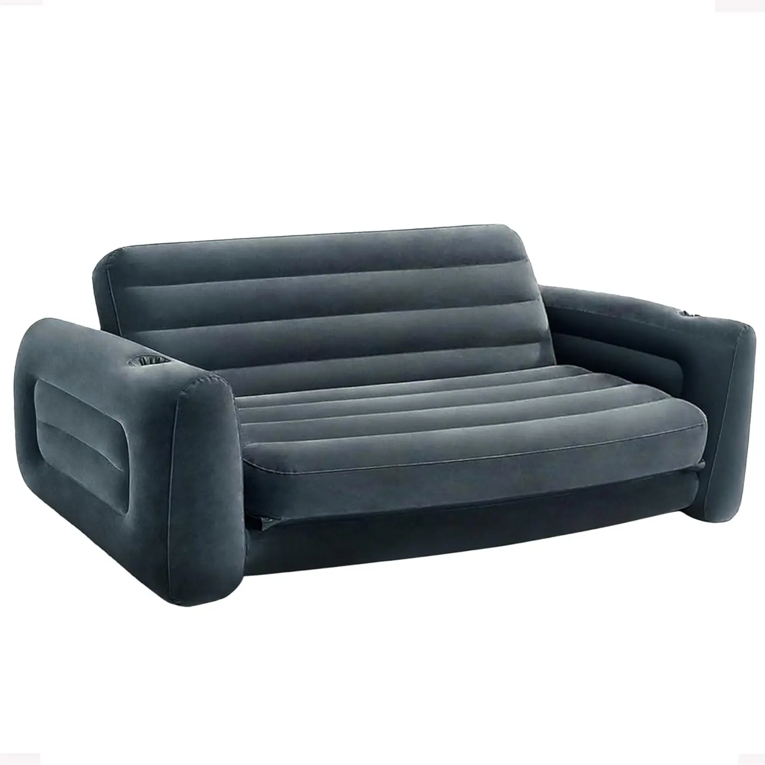 

Inflatable Pull-Out Sofa: Velvety Surface, 2-in-1 Valve, Cupholder, 46" x 88" x 26", Blow-Up Couch & Queen Air Mattress Bed