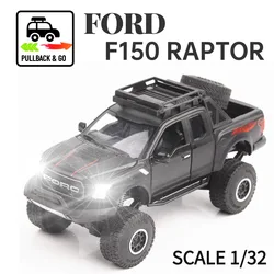 Ford F150 Raptor Scale 1:32 Pullback Car Toy com Luzes, Som do Motor, VW, Mercedes, Metal Diecast Car Model, Presente para Criança, Menino