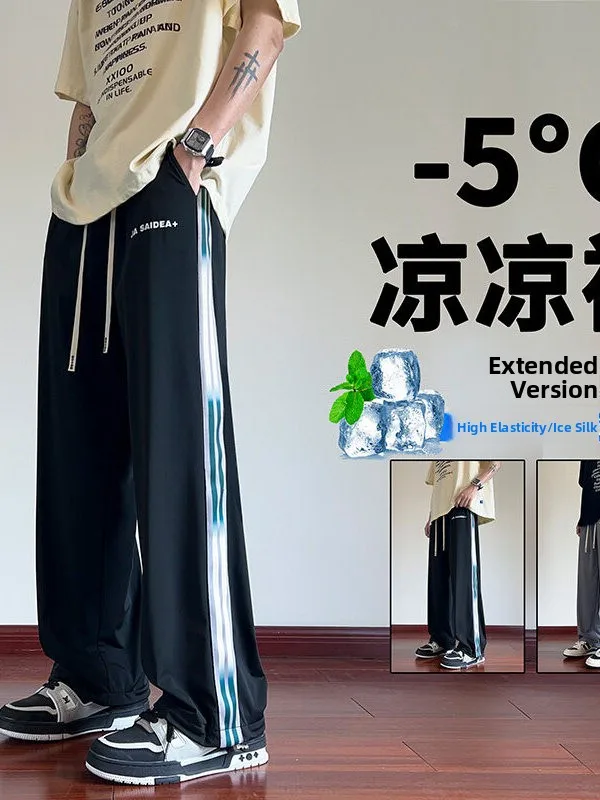 

Lightweight Summer Ice Silk Qui Dry Casual Pants for Boys Teenagers High School Students Straight Leg Elastic Waist Long Tr...