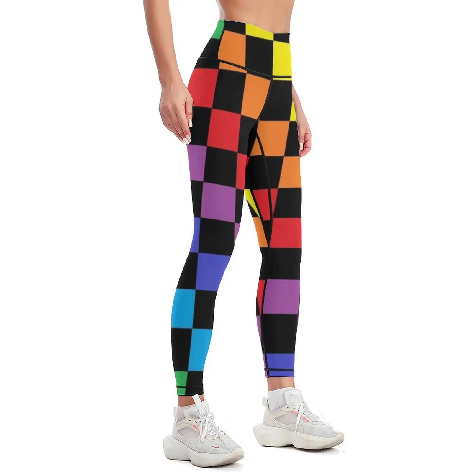 Checkered Rainbow Black Leggings Women's push up sports for push up Womens Leggings