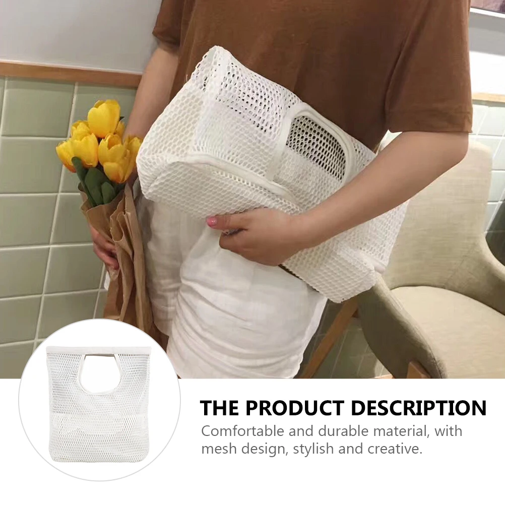 

Shopping Bag Beach Small Tote Women Mesh White Bags Vacation Pool Seashell with Zipper Clear