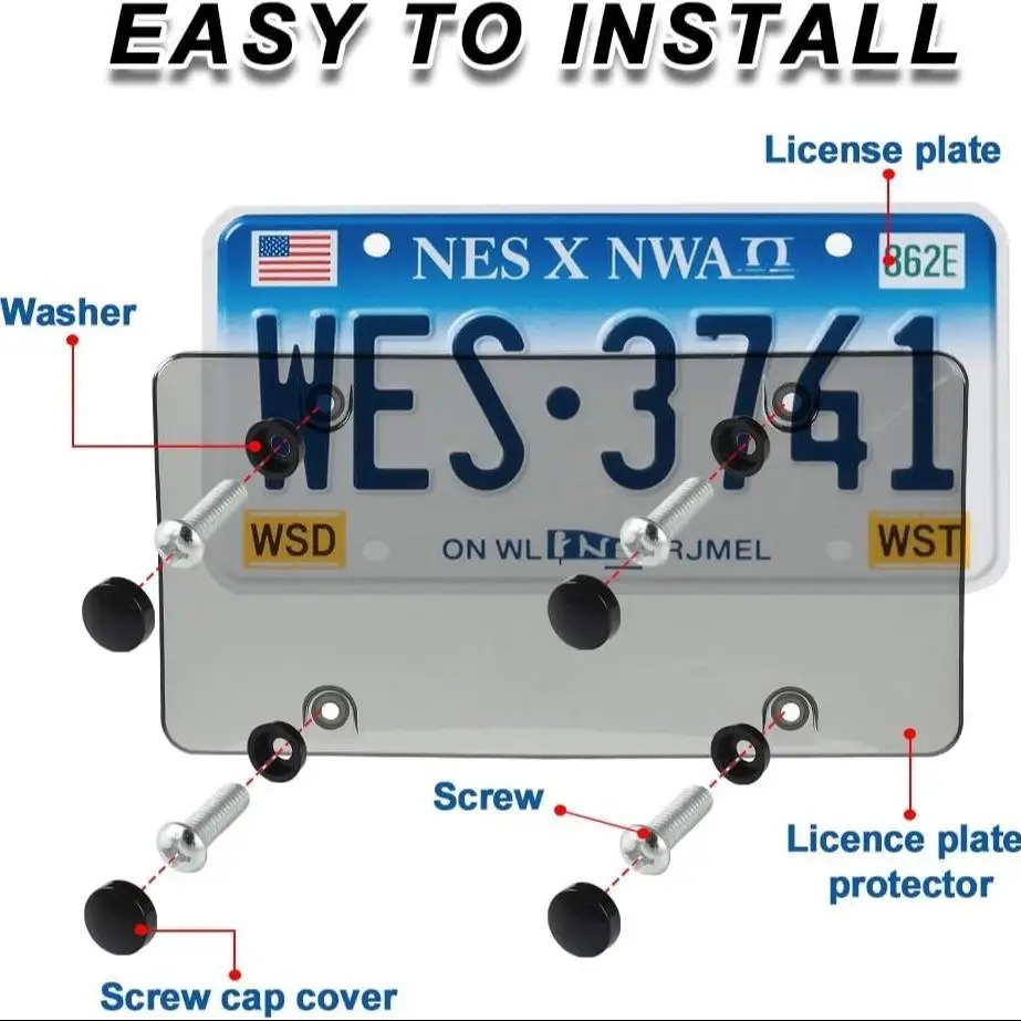 غطاء حماية مقاوم للمطر ومقاوم للخدش للوحات الترخيص، يتضمن براغي وغطاء شفاف #4