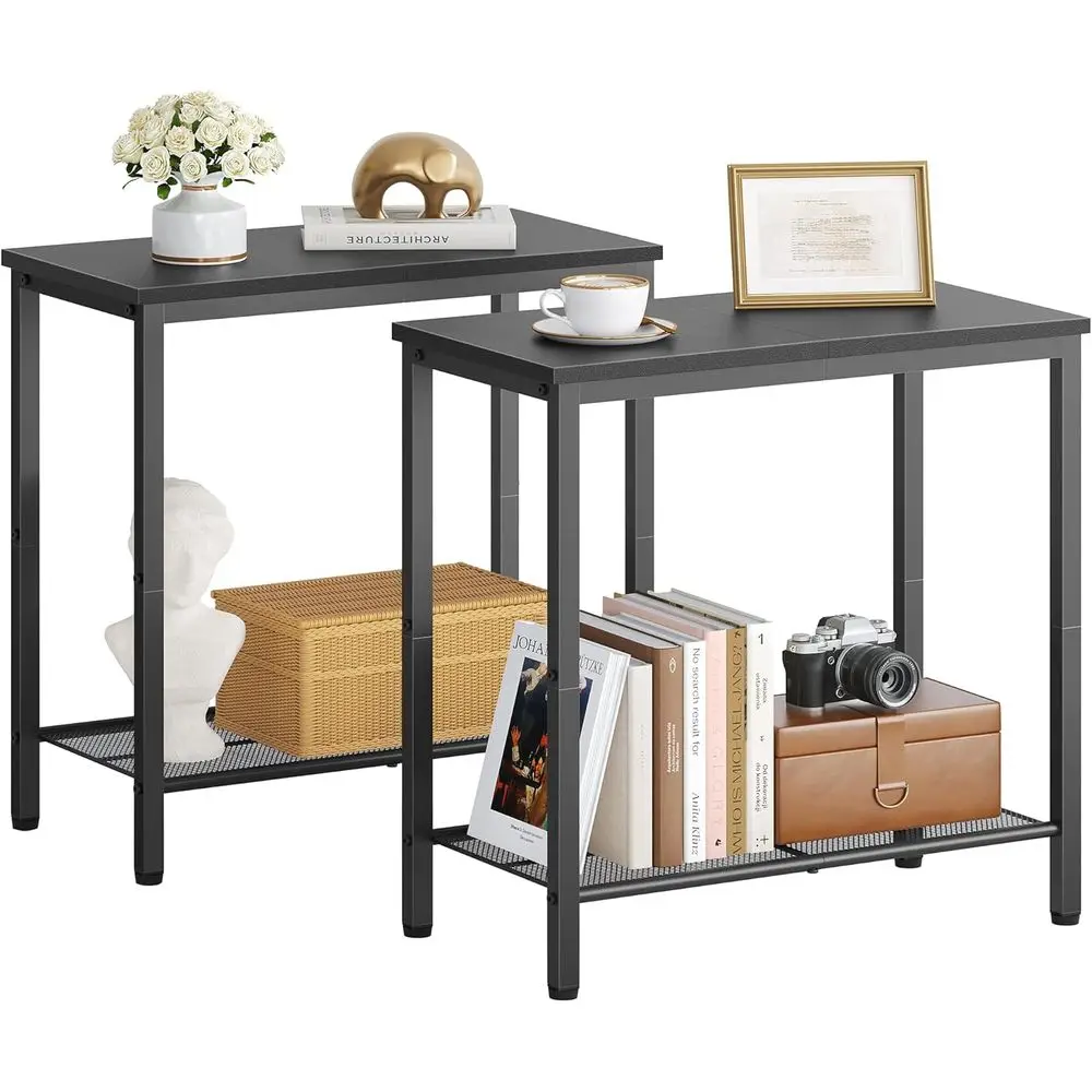 

Narrow Storage Side Shelf, Slim Nightstand, 2-Tier End Table for Living Room, Bedroom, and Hall in Black