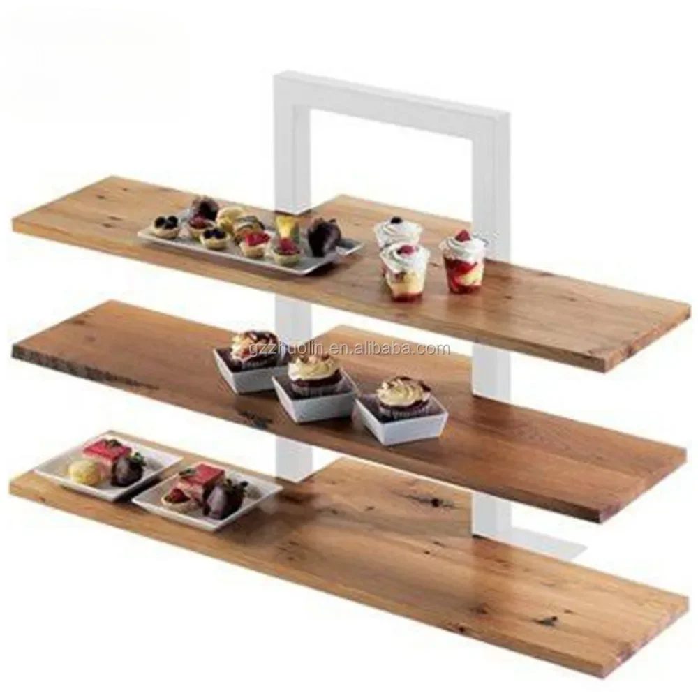 Cafeteria Wedding Surprise Cake Wood Cake Stand Shelf Equipment Riser 3 Tier Wooden Rack Set Catering Display Cake Stand