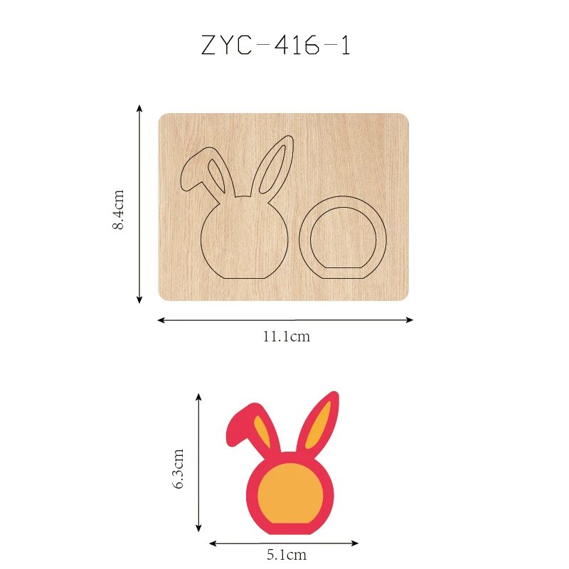 Stampo da taglio in legno con musica oscillante per orecchie di coniglio, adatto per macchine da taglio, ZYC-416